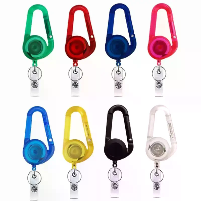 8 Color Transparent Outdoor Telescopic Card Holder Badge Holder Badge Reel Clip Carabiner Keychain Easy Pull Buckle