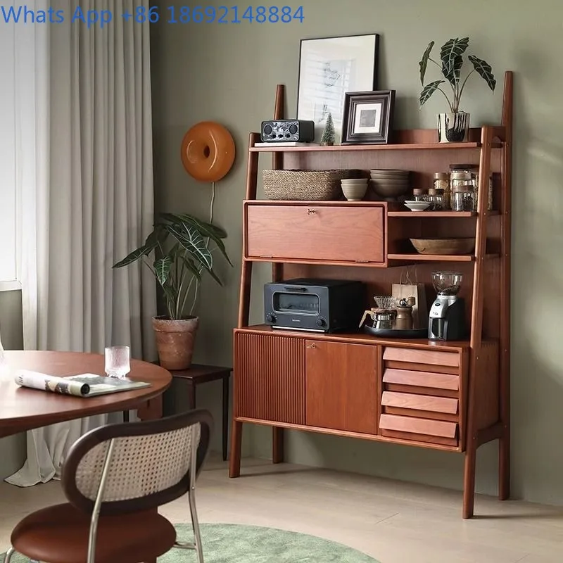 

Nordic Vintage Retro Style Solid Wood Tea Cabinet Living Room Dining Sideboard Storage Display Rack