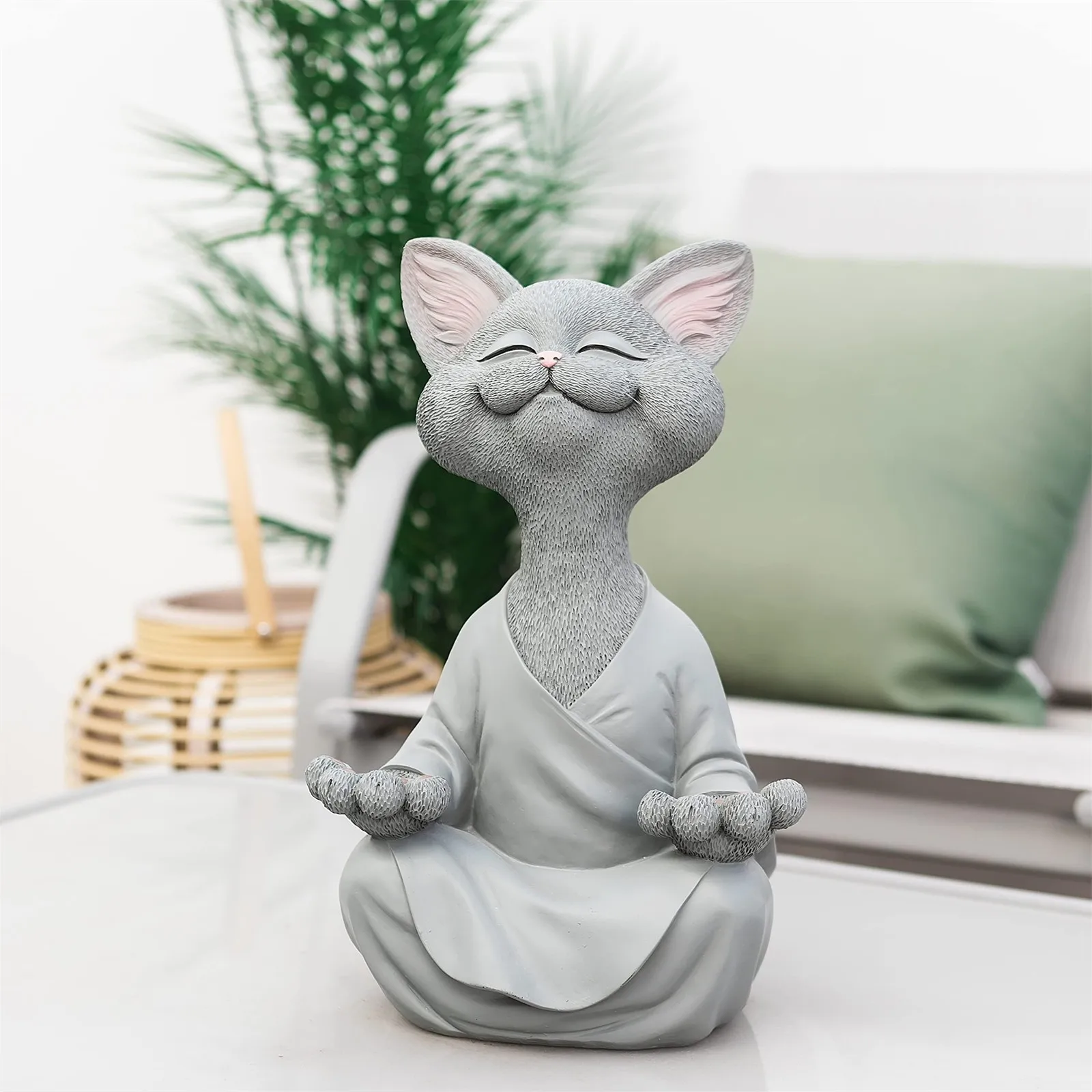 Whimsical Grey Cat Meditation Figure Yoga Cats Master Home Creative Ornament Living Room Bedroom Decorations Sculpture