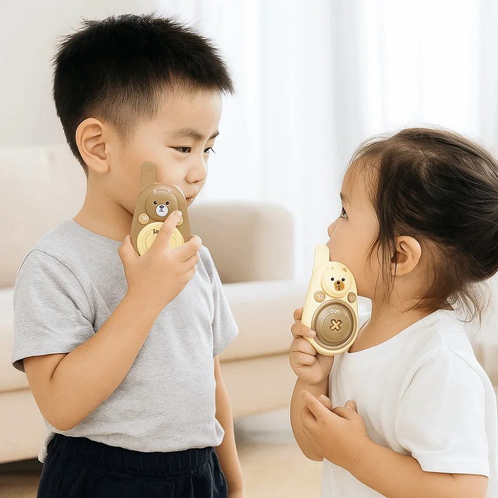 1 paire de talkie-walkie pour enfants, joli ours, lanière portable, appel en un clic, ours de dessin animé, longue portée