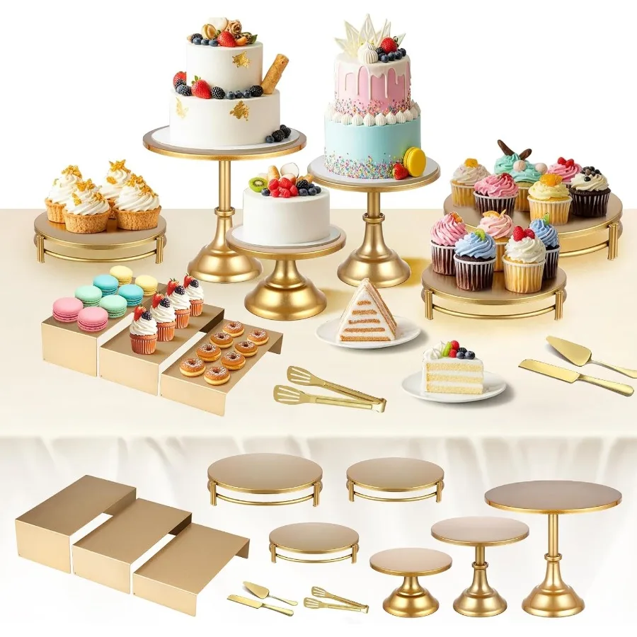 

Набор из 12 золотых подставок для торта с золотой подставкой для торта и резаком для торта, лопаточкой для десертного стола, набор для свадебной части