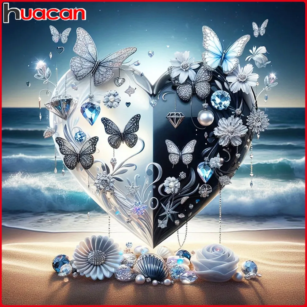 Huacan 5D DIY Diamond Painting Seaside Heart Butterfly Diamo