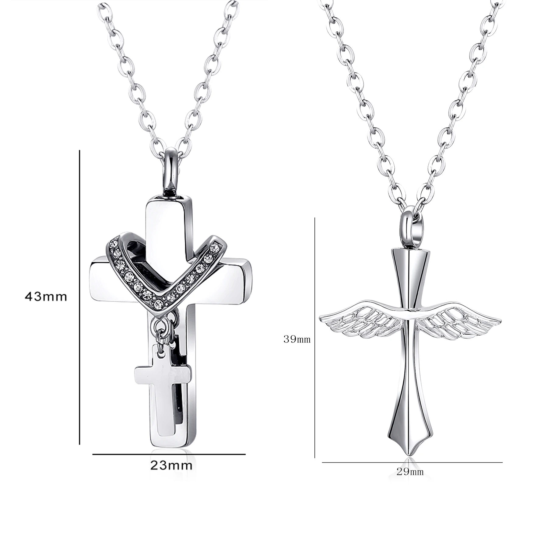 Klassische Kreuzflügel-Urnenkette für Asche, Gedenk-Anhänger aus Edelstahl, Halskette, Dropshipping – Detail 1