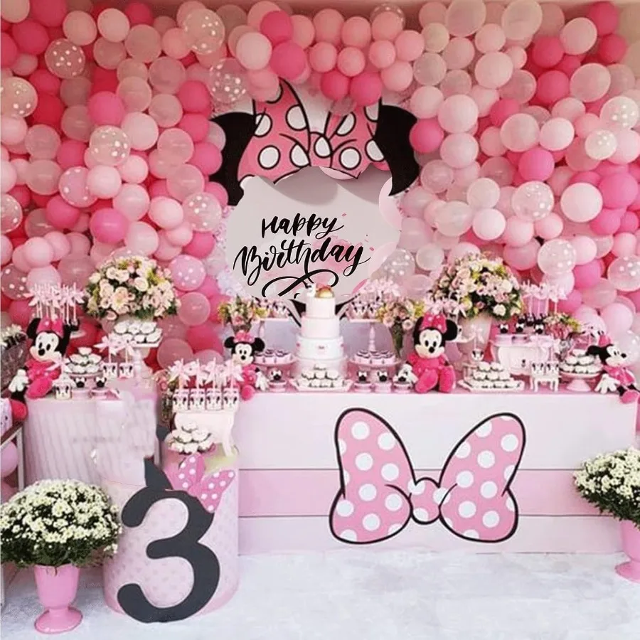 Arco de guirlanda de balão de mouse rosa, 136 peças, bolinhas rosa, balão para tema de mouse, aniversário, menina, decoração de chá de bebê