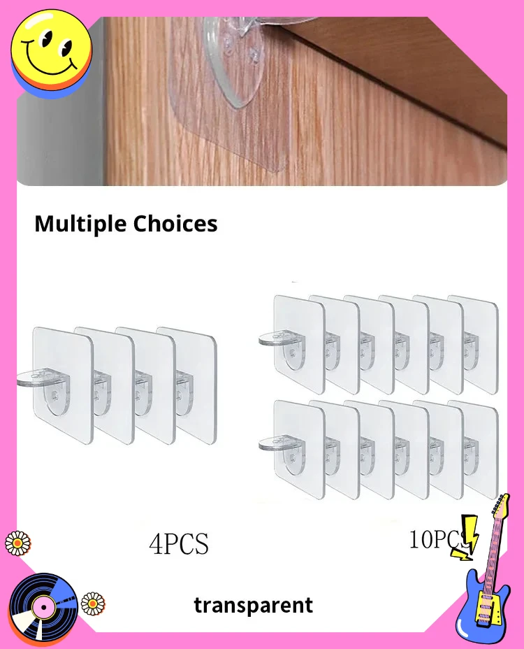 4/10pcs Divisori per guardaroba Staffe per divisori per armadio da cucina appiccicose senza marcatura Staffe di supporto per strato antiscivolo antiscivolo laterale