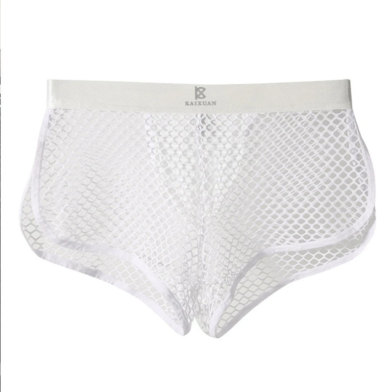 

Men's Hollow Fishnet Mesh Boxer Underpants Elastic Breathable Sexy Briefs Antibacterial Inner Crotch