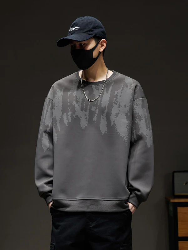 

Мужской свитшот с круглым вырезом и принтом в стиле ретро, свободный повседневный универсальный топ в университетском стиле, простой осенний модный стиль