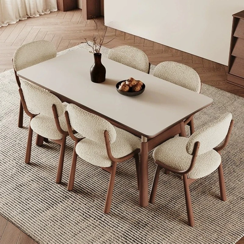 LMM light luxury high sense Bauhaus medieval household small apartment stainless steel solid wood dining table