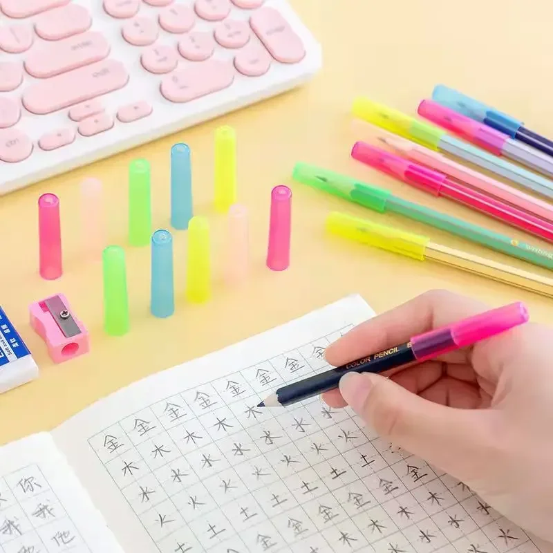 1pc Pencil Protective Cover Protective Cap Mixed Color Plastic Pen Cap Color Pencil Extender Pen Tip Protective Cover