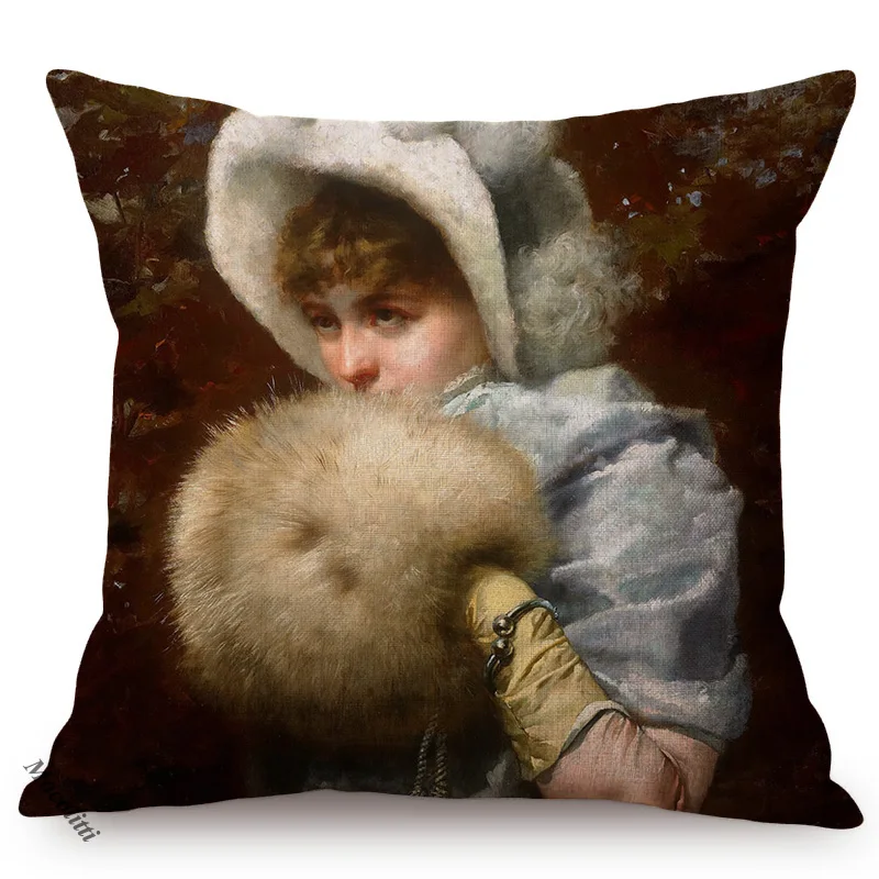 Elegant Lady Portrait Vintage Oil Painting Style Home Decor Cushion Cover Woman Funky Art Living Room Sofa Pillow Case cojines