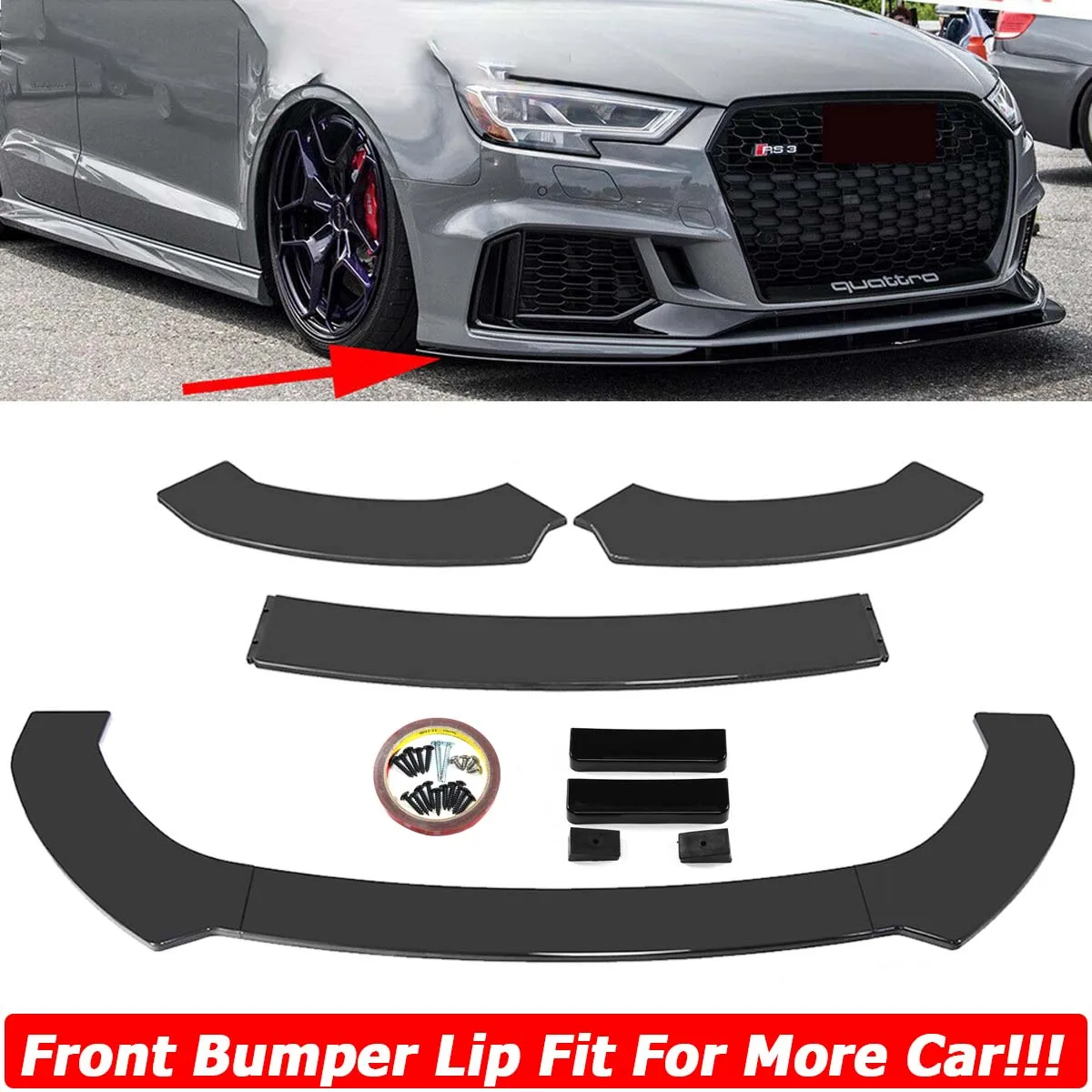 

3pcs Universal Front Bumper Lip Spoiler Body Kit Side Splitter Deflector Guards For Audi A3 A4 A5 A6 A8 Q3 Q5 Q7 Car Accessories