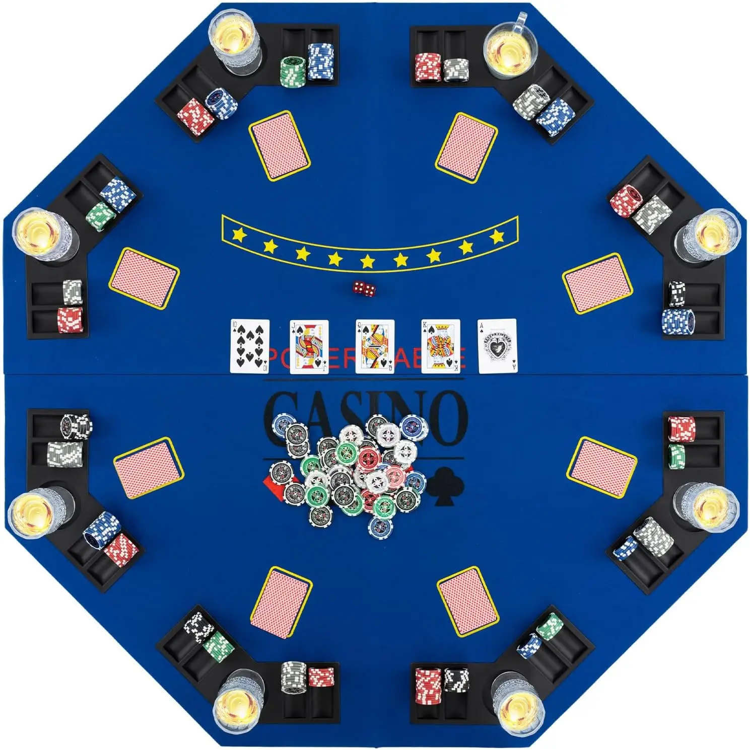 

48" Octagonal Poker Table Top, 8 Player Foldable Texas Holdem Mat with Carrying Bag, Cup Holders & Chip Trays, Portable Anti-Slip Game Topper