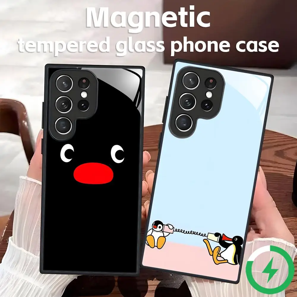Cute penguin Pingu Phone Case For Samsung S26 S25 S24 S23 S22 S21 S20 Plus Ultra Note20 Glass Magnetic Case