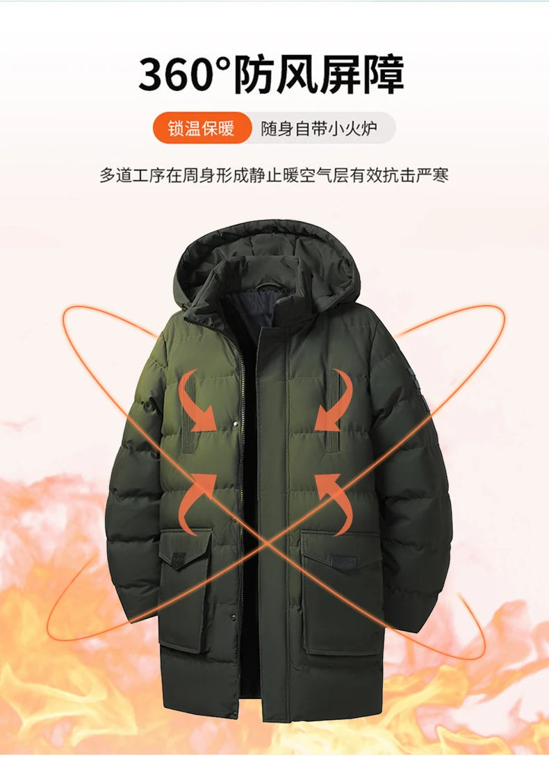 Mens Winter Plus Size Mid Length Cotton Padded Coat New Korean Style Casual Fashion Versatile Warm Loose Fit Outer Top For Male
