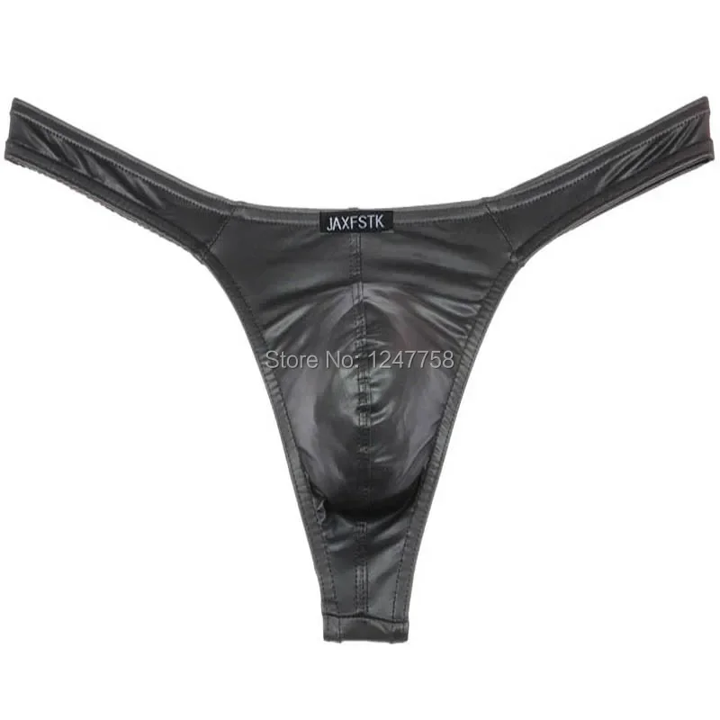 Black Men\'s sexy Faux leather underwear SMALL G-string MU88