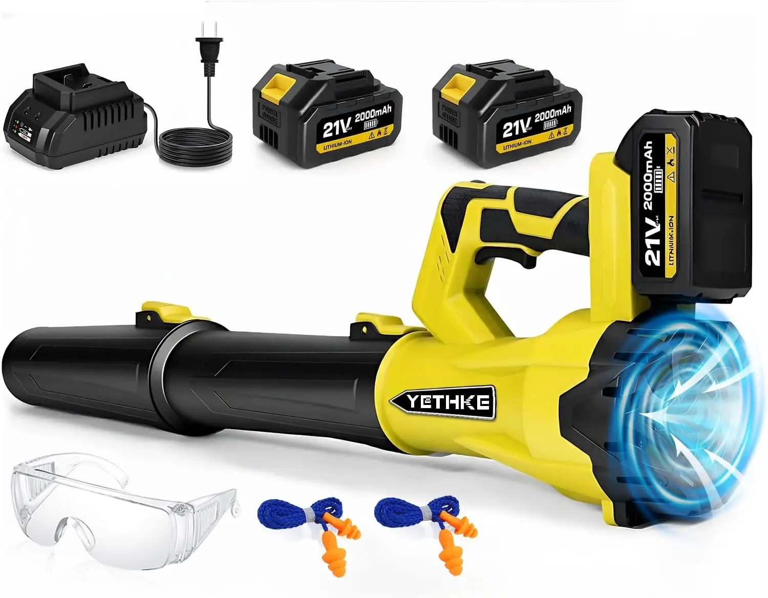 

Cordless Leaf Blower 21V, 2x4.0Ah Batteries, 6-Speed, Lightweight Electric Blower for Lawn & Patio, Includes Charger, Goggles, E