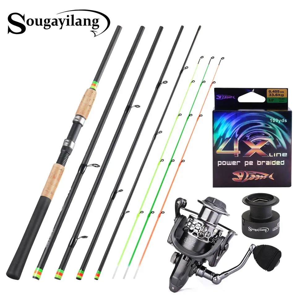 Sougayilang Canna Da Pesca Feeder Portatile – 6 Pezzi, 3 Punte Intercambiabili, In Carbonio 30T, Con Guide FUJI, Verde - 5