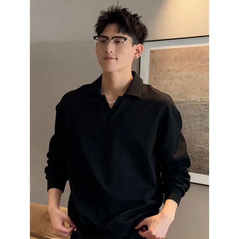 

Мужская толстовка с капюшоном и двойным V-образным вырезом, имитация двухслойности, свободный крой, комфортная, осенняя, модная, премиум-класса