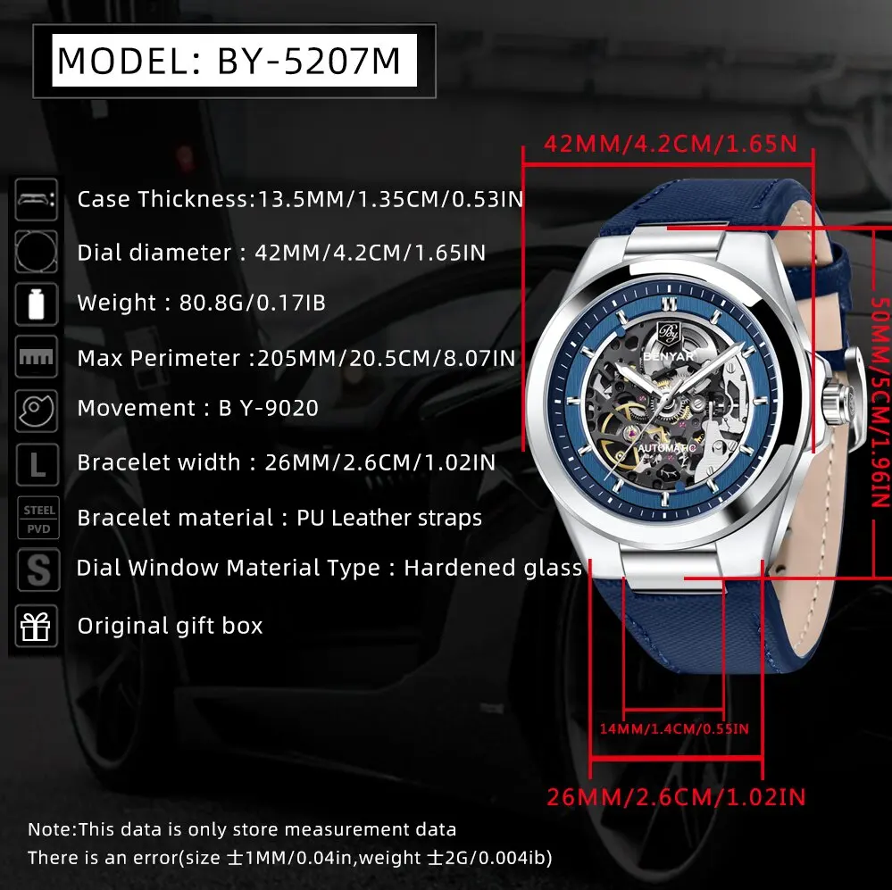 BENYAR Men Automatic Mechanical Wristwatch With A Minimalist Elegant Featuring Hollow Dial Water-Resistant Luminous Tourbillon