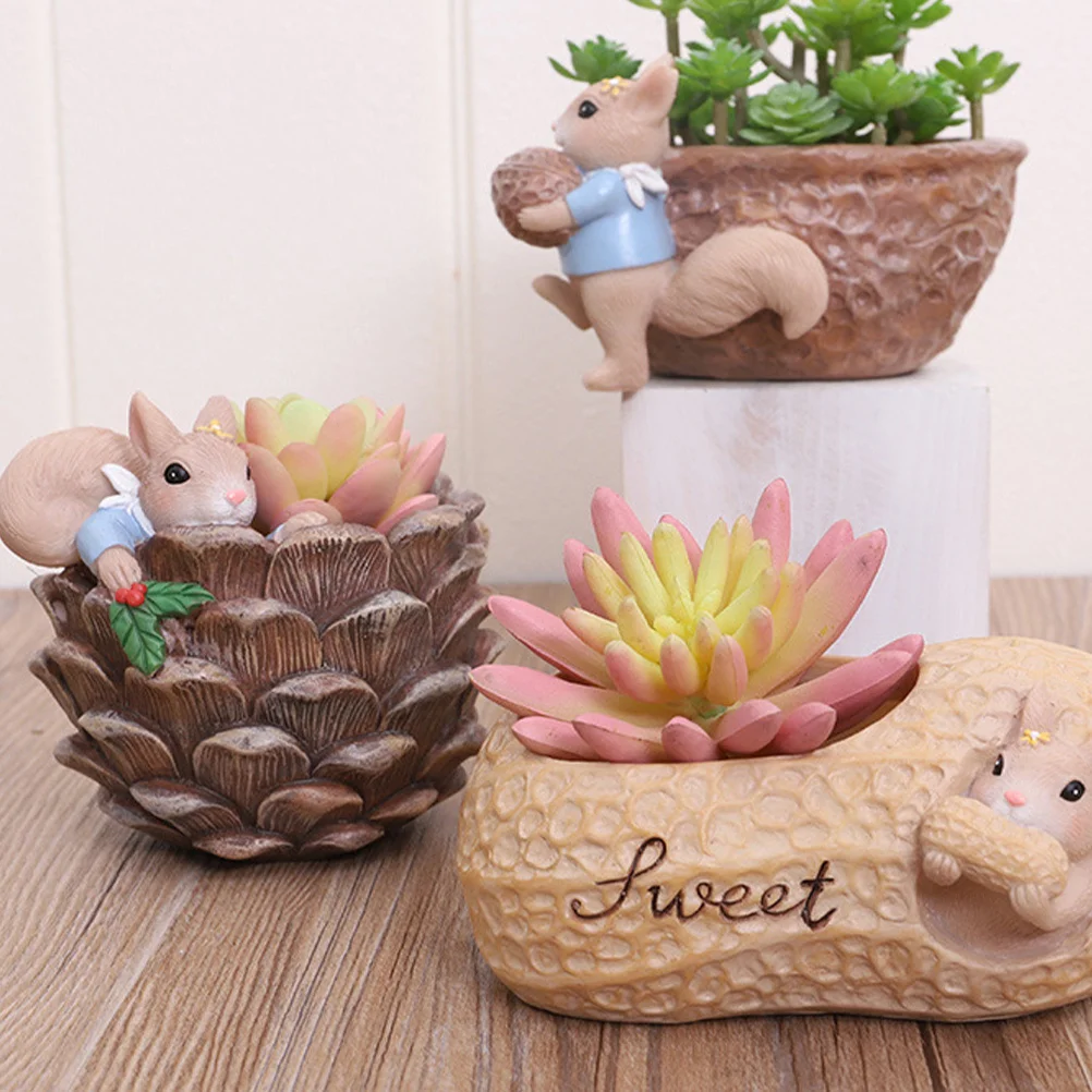 

Squirrel Succulent Pot Resin Mini Desktop Flower Pot Garden Planter for Cactus Succulent Plant Desktop Decoration