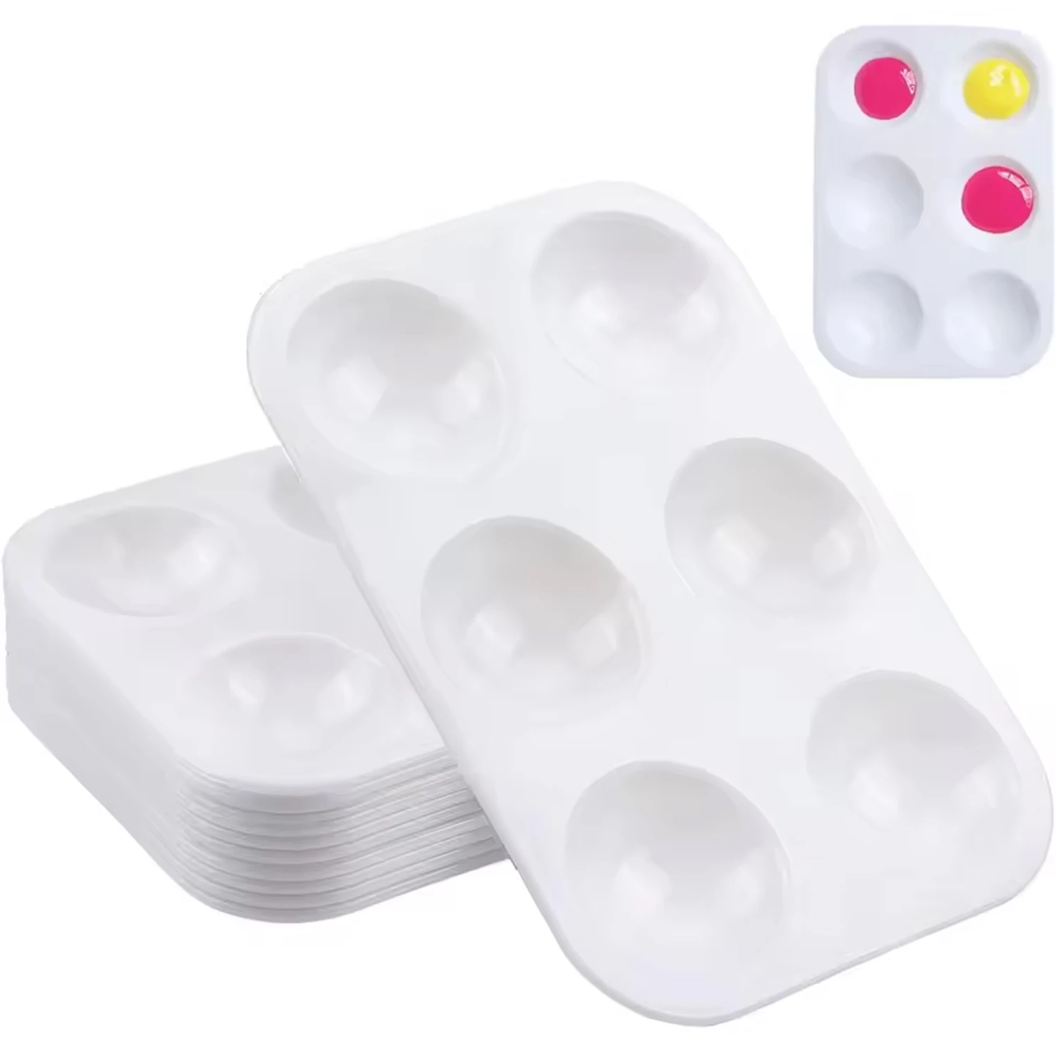 2PCS/4PCS/8PCS 6-Well Artist Paint Palette Lightweight Reusable Mixing Tray for Watercolor Gouache Acrylic Painting Supplies
