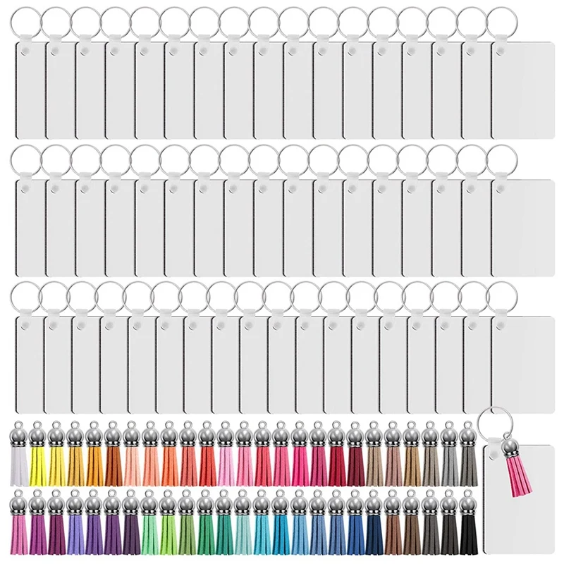 200Pcs Sublimation Keychain Blanks Set Rectangle Heat Transfer Blanks Keychain Tassels with Key Rings for Keychain DIY-A62I view 2