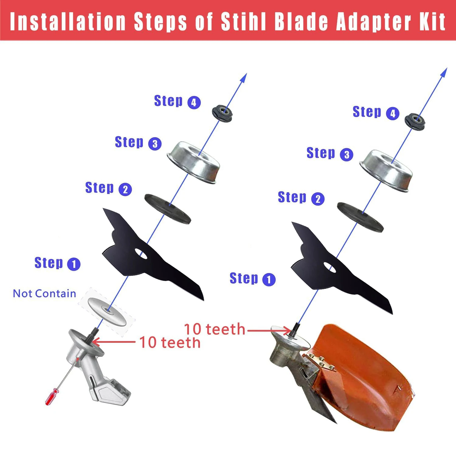 Imagem -05 - Lâminas Cortadoras de Escova de Aço Carbono Weed Trimmer Blade Head com Kits Adaptadores Compatível com Stihl e Ego 10 x Dentes