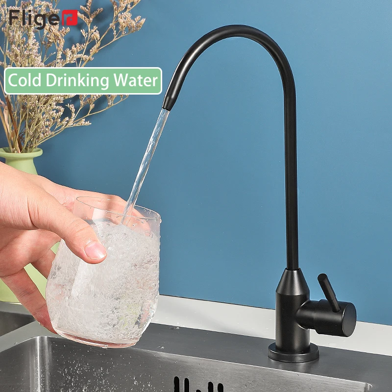 Fliger 1/4" Kitchen Faucets Direct Drinking Tap Black Drinking Water Tap Stainless Steel Water Purifier Faucet Tap Torneira