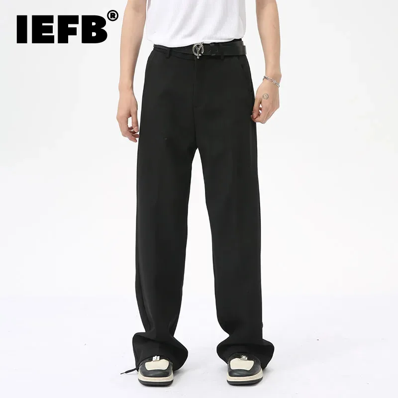 

IEFB Simple Men's Suit Pants Business Casual Droop Solid Color Straight Bottom Loose Wide Leg Male Trousers New Autumn 9C7027