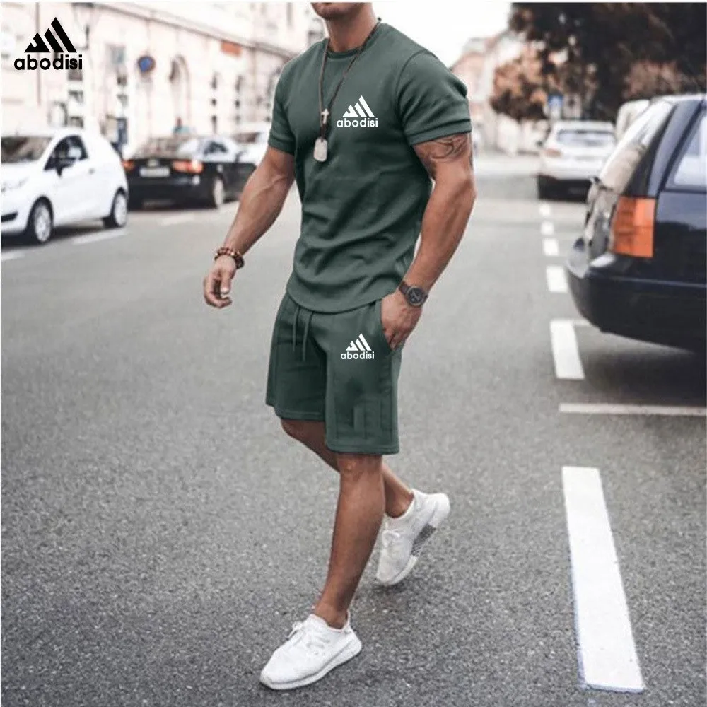 Letni męski dwuczęściowy zestaw z tkaniny lnianej Casual T-Shirt i szorty Zestaw męski Garnitur sportowy Moda Dres z krótkim rękawem Garnitury męskie