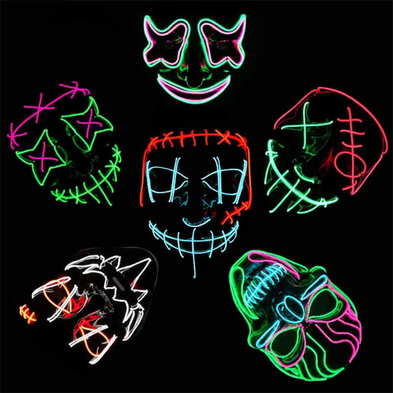 

Wireless LED V Mask Halloween Masquerade Party Horror Light Props Neon Glow Cosplay Marshmallow Clown Killer Scary Mask