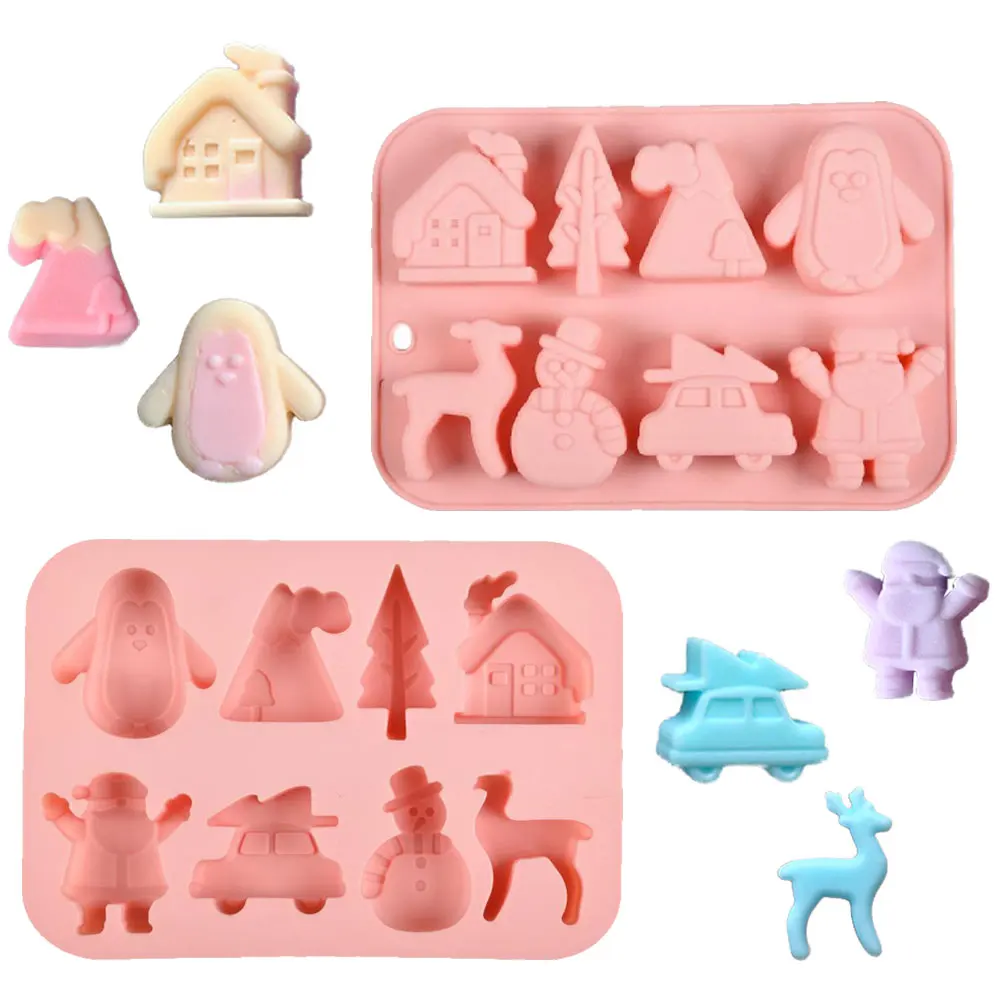 8 تجويف سانتا كلوز شجرة البطريق ثلج سيليكون قالب شمع شمعة معطرة الراتنج قالب اليدوية الجص الطين زينة عيد الميلاد #5