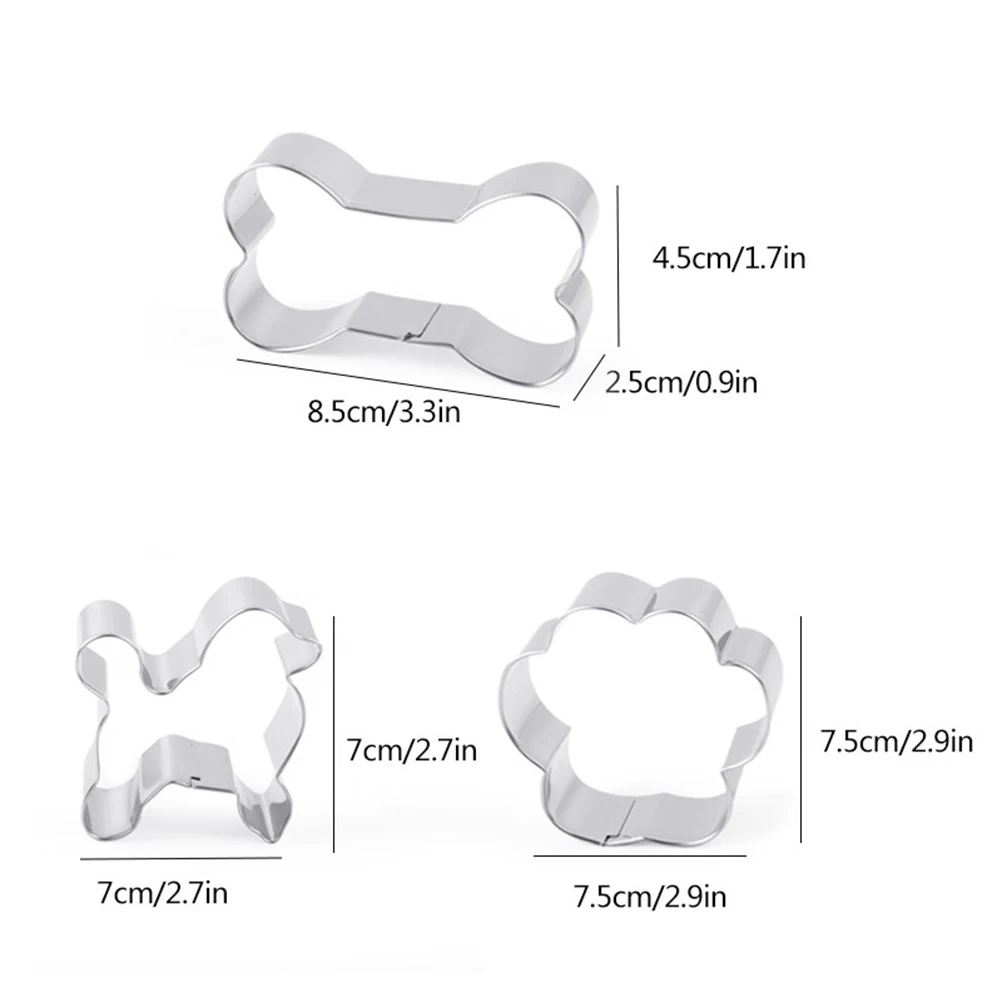 

3 Pcs Stainless Steel Pet Dog Biscuits Shaped Cookie Molds Cake Stencils Chocolate Mold for Dessert Baking Crafts