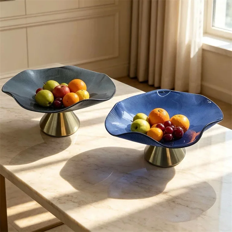 Fruit Tray Home Living Room Tabletop Storage Container Glass Tray Folded Bowl Jewelry Dish Trays Decorative Trinket Dish