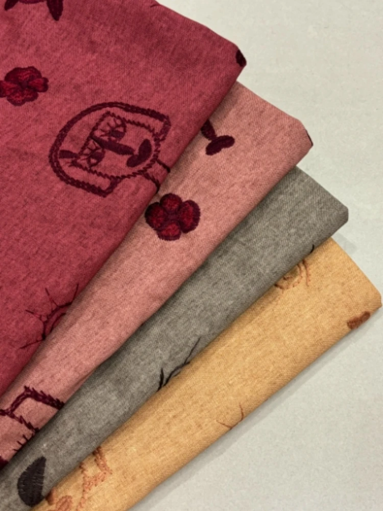 

Linen Cotton Embroidered Fabric for Versatile Colored Backpack Fashion Clothing Cloth Diy Sewing Material By The Yard