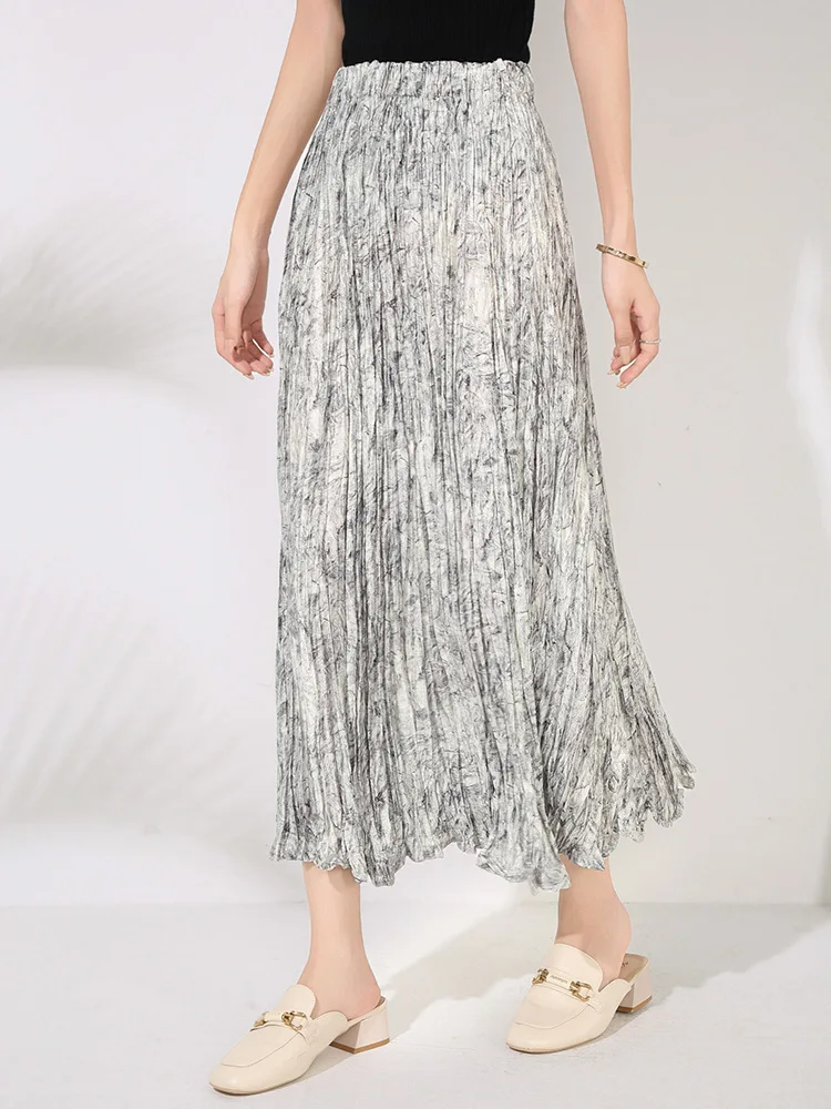 YFPF fleur impression femmes jupe Miyake plissée une ligne décontracté taille haute ample mode jupes longues mode 2025 nouveaux vêtements