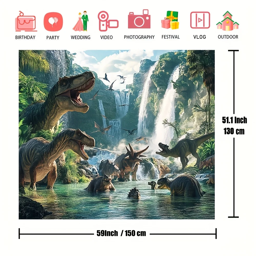 Fotohintergrund zum Thema Jurassic Dinosaur Park – perfekt für Geburtstagsfeiern, Duschen und Osterfeiern, strapazierfähiges Polyester – Detail 8
