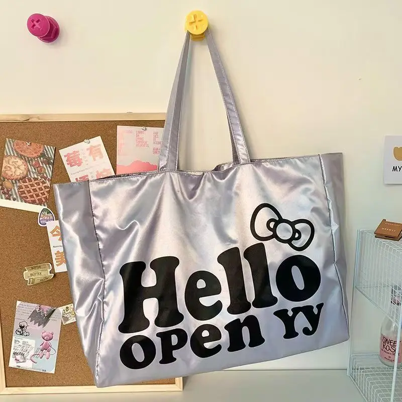 Bolsa tote medieval de grande capacidade Hello Kitty, bolsa de ombro fofa da moda, bolsa de couro macio para estudantes