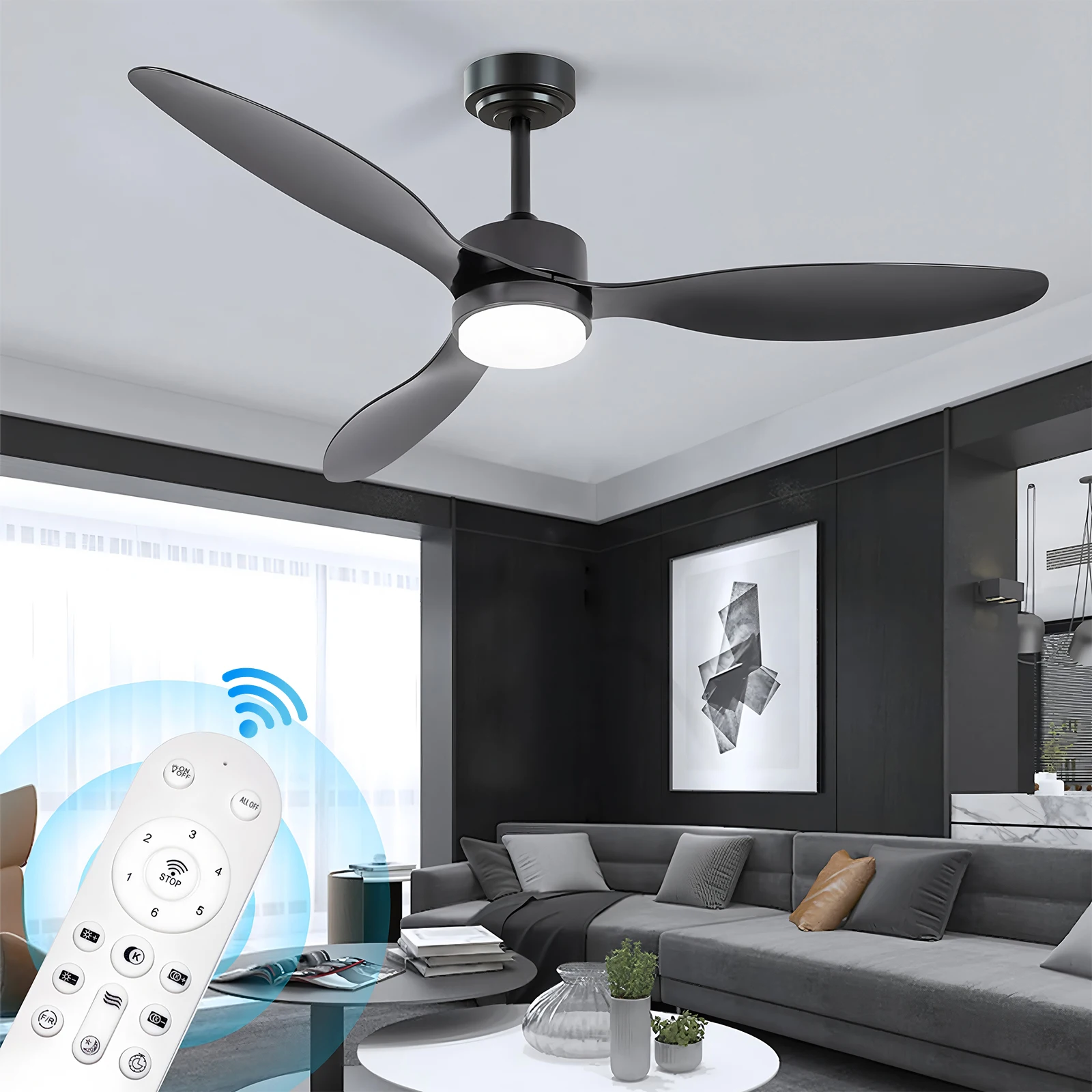 

Household Ceiling Lamp Fan 3-leaf Boom Large Ceiling Fan with Light and Remote Control Dimming 6-speed Wind Cooling Fan Fixtures
