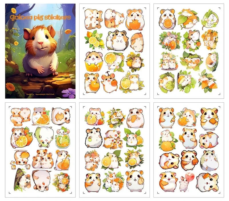 62Pcs/Lot Cartoon Guinea Pig Stickers Cute Graffiti Decal DIY Junk Journal Stationery Supplies Scrapbooking Toy Wall Sticker