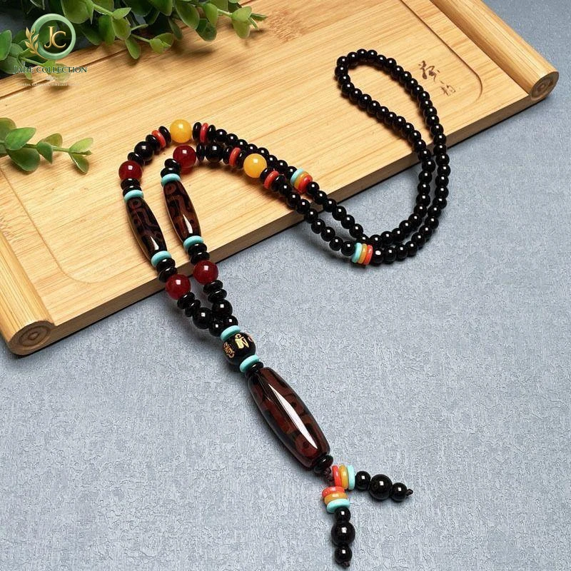 Tibetan Nine-Eyed Dzi Bead Agate Necklace Multi-Piece Gemstone Chalcedony Set Necklace for Men and Women Sweater Chain