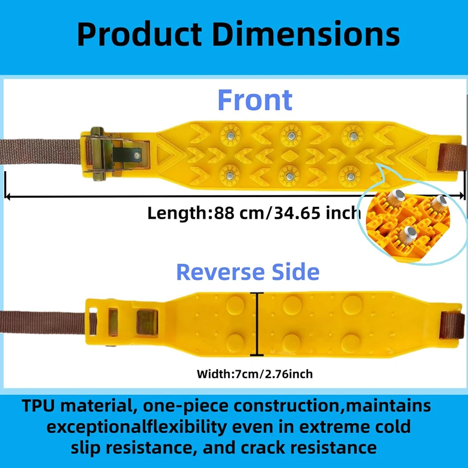 Snow Chains Heavy Duty TPU Steel Studs Track Tire Anti-Skid Chains for Cars Winter Ice Snow Traction Portable Easy Install
