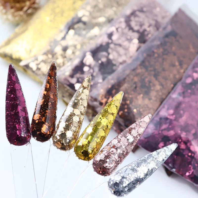 YunMoonai 50g Mixed Hexagon Fine Powder Loose Sequins for Nails DIY Fashion Nail Decoration Glitter Powder Accessories