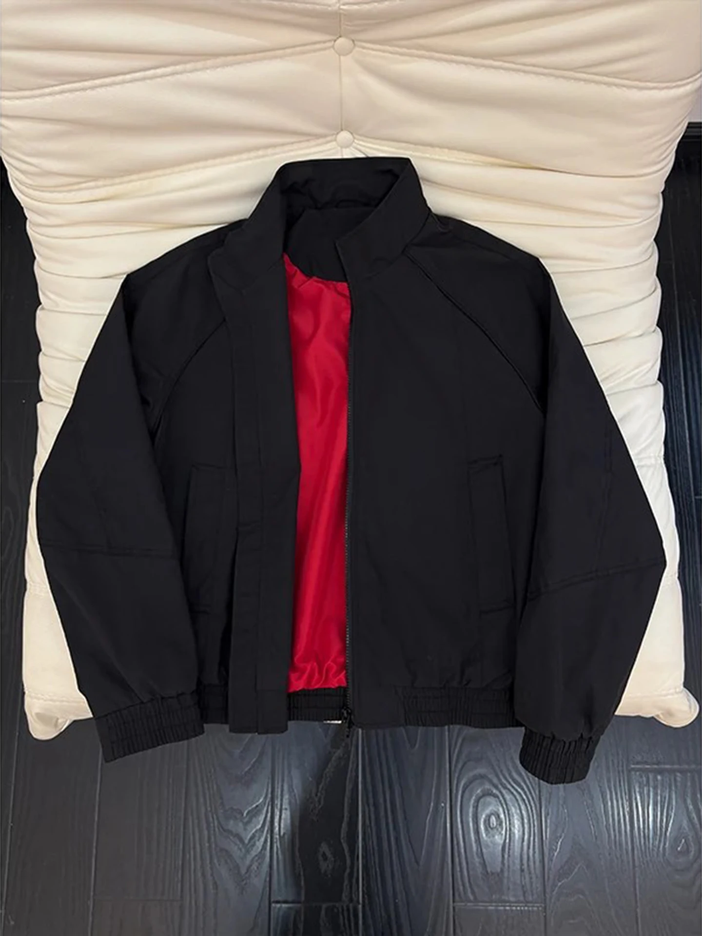 Cleanfit Men's Three-Proof Stand Collar Jacket Red Black Spring Fashionable Short Baseball Coat Shoulder Width Matching Male ...