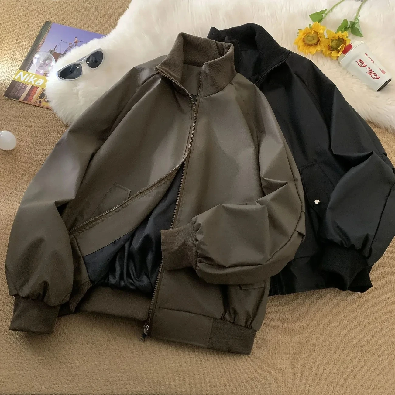 Ladies Fashion Zipper Faux Leather Jacket Spring Autumn Women Long Sleeves Leather Coat 2026 Female Casual PU Leather Outwear 3