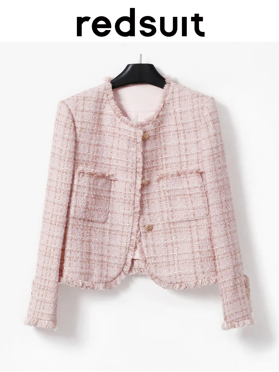 New Age reducing design, pink tassel highlighting white jacket, versatile socialite top Customized ruler