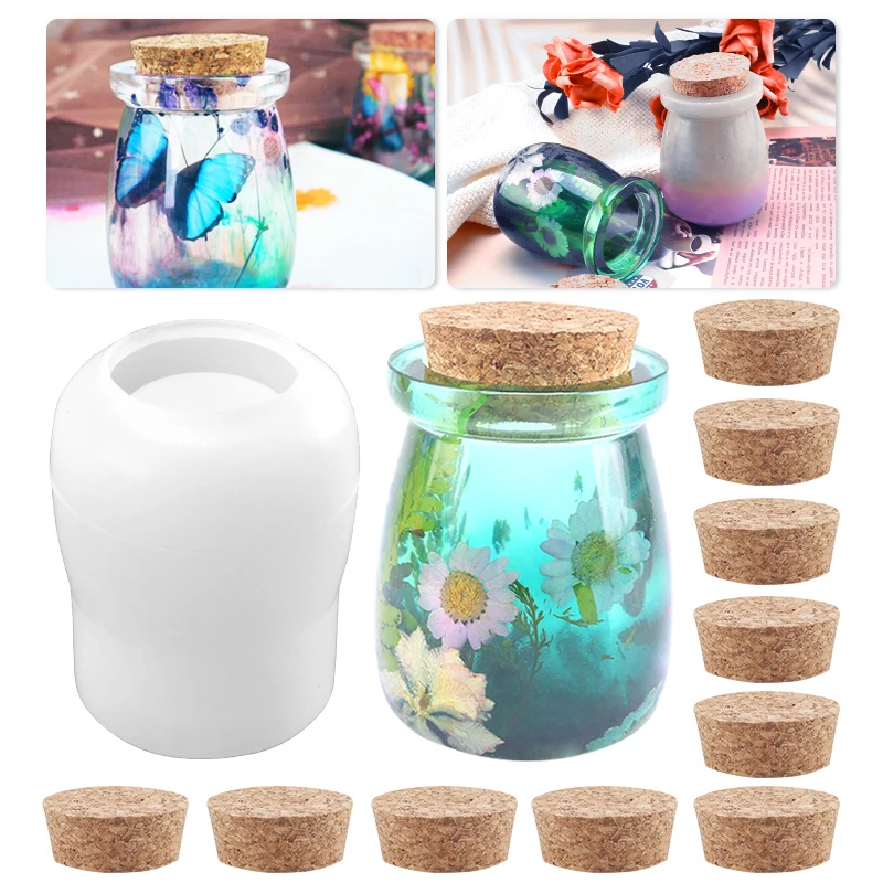 Frasco Molde de Silicone para Frasco de Resina com Cortiça Resina Epóxi Vasos Arte e Artesanato Decorações para Casa Armazenamento Frascos de Tempero