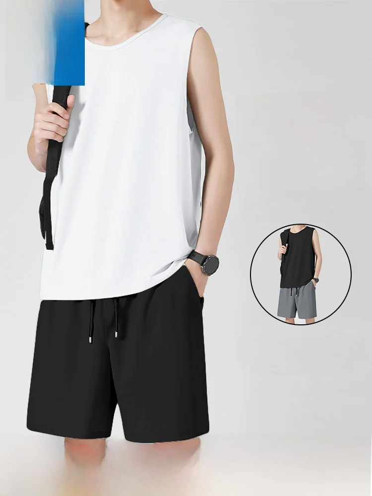 

Jeanswest Men's Running Sports Vest Set Summer Ice Silk Breathable Fitn Training Svel orts Ice Silk Vest No Sve...