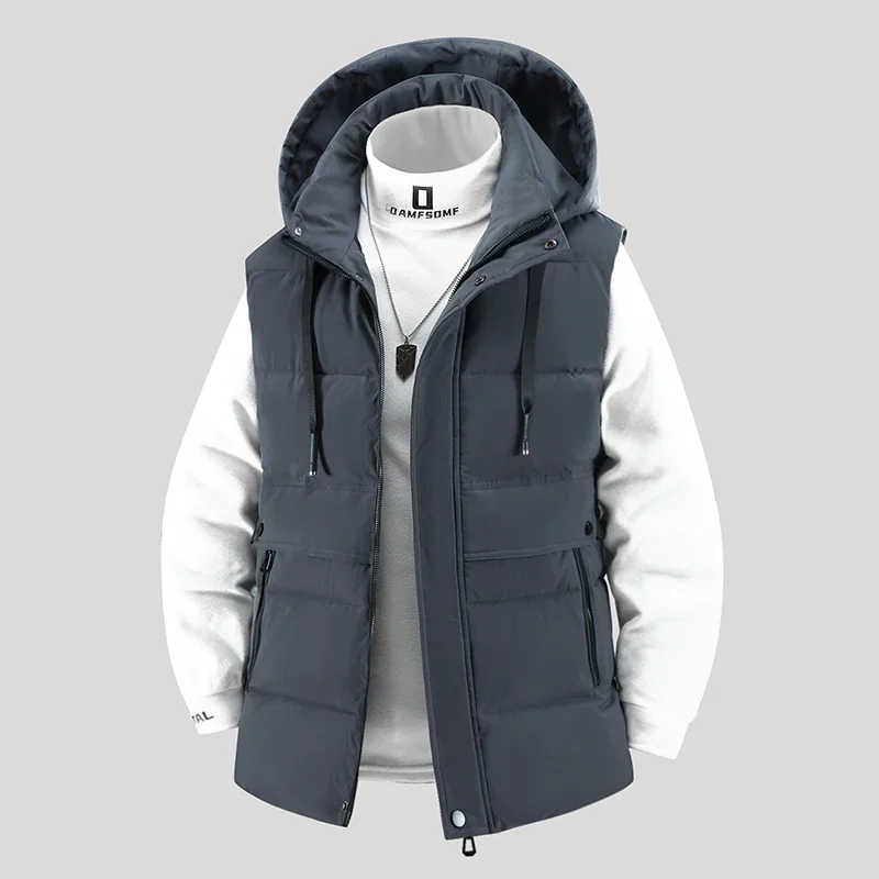 

Men's Outdoor Cycling Sports Windproof Thick Warm Vest Autumn and Winter Outdoor Fashion Trend Detachable Cold Proof Hooded Vest