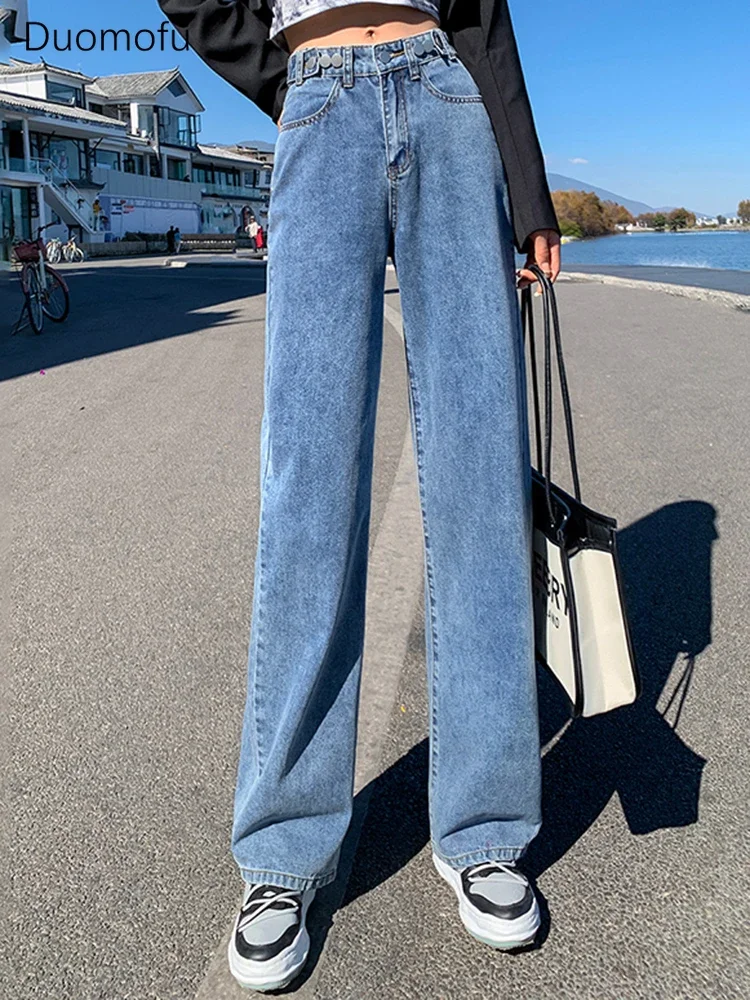 

Duomofu Light Blue Spring High Waist Slim Straight Women Jeans Korean Chicly Full Length Fashion Solid Color Simple Female Jeans